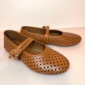 EUC Seychelles Royal Ballet Flats Size 8.5 Mary Janes Tan Leather Double Strap